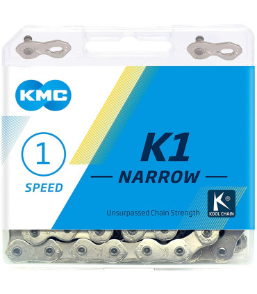 Łańcuch rowerowy KMC K1N 1/2"x3/32" 100 ogniw BMX, Fixie, Srebrny, BOX