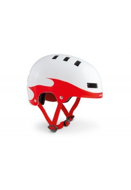 MET YOYO bicycle helmet for kids, white red flames, size M