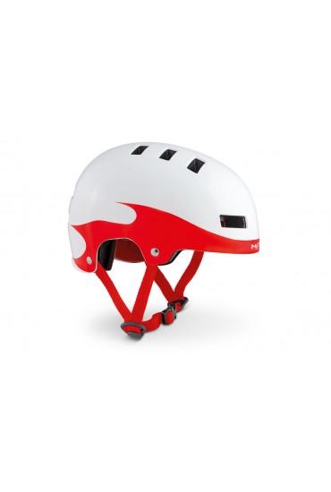 MET YOYO bicycle helmet for kids, white red flames, size M