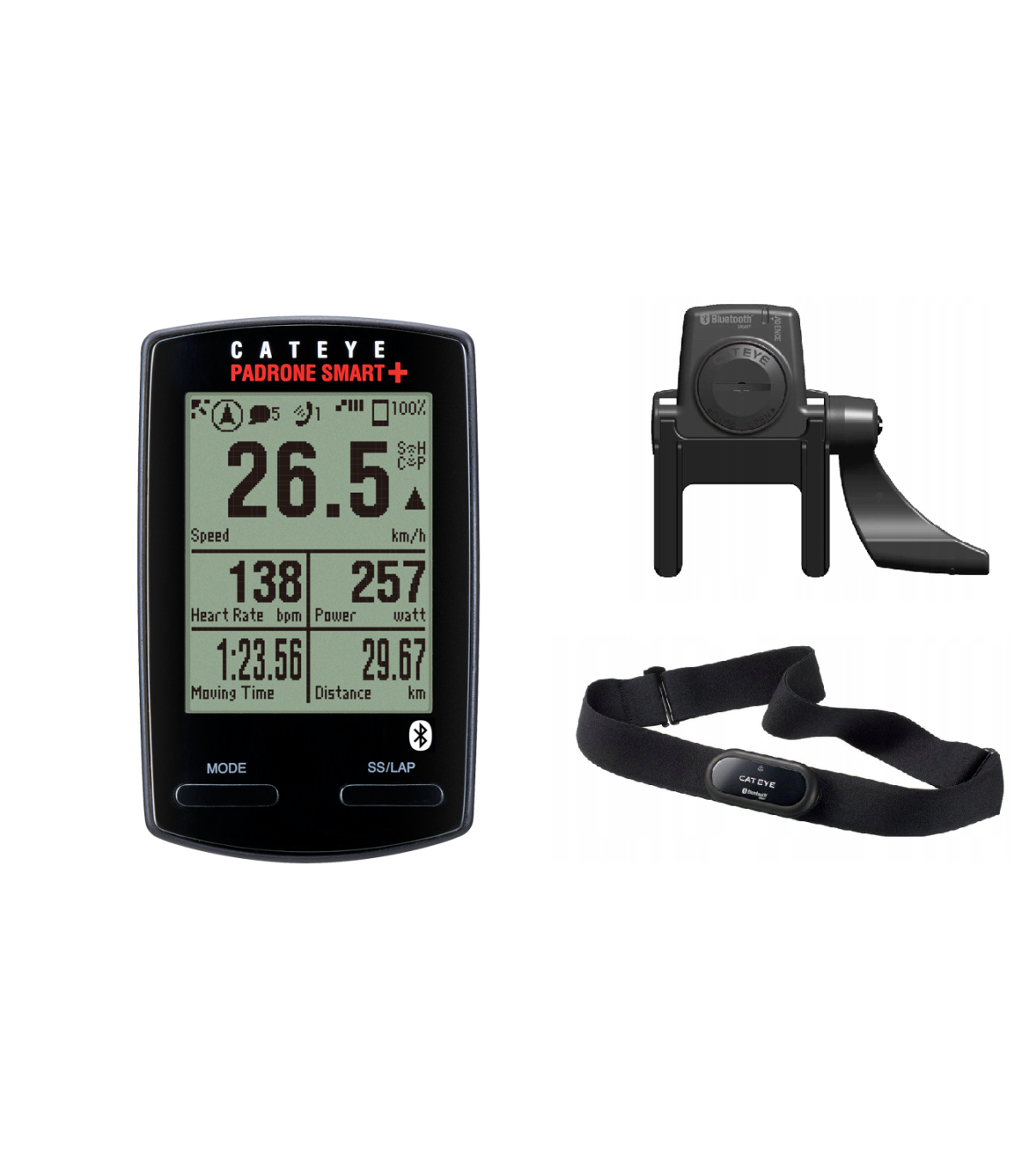 CAT EYE Padrone Smart＋ CC-SC１００BとISC-１２ CatEye PADRONE SMART+ CC-SC100B Computer+ ISC-12 HR-12 sensor Black
