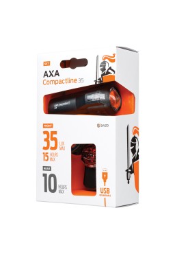 Zestaw lamp rowerowych AXA COMPACTLINE 35 lux / 1 dioda USB on/off czarna