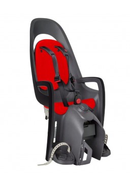 Fotelik rowerowy Hamax Caress szaro-ciemnoszary, czerwona wyściółka z adapterem na bagażnik
