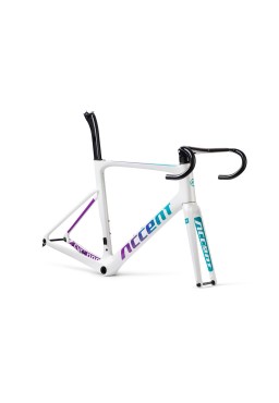 ACCENT Cyclone Carbon Disc Road Bike Frame (frame, fork, handlebar, seatpost, seat clamp, headset) fresh white, Size S