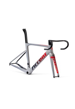 ACCENT Cyclone Carbon Disc Road Bike Frame (frame, fork, handlebar, seatpost, seat clamp, headset), racing grey, Size XS
