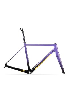 ACCENT CX-ONE Carbon Cyclocross Bike Frame (Frame+Fork+Headset, Suspension seatpost) violet yellow, Size XS