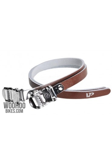 VP-715 Toe Clip Synthetic Leather Pedal Straps Brown